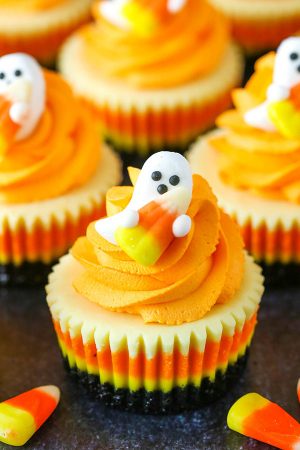 halloween cupcakes - ghost candy corn cupcakes
