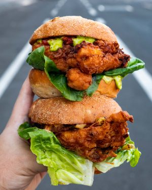 rocketbird - fried chicken sandwich stack