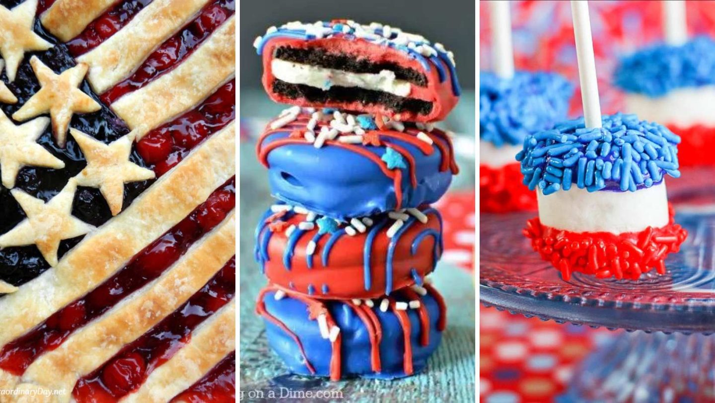 4th of July Desserts - american flag pie, chocolate covered oreos, chocolate dipped marshmallows