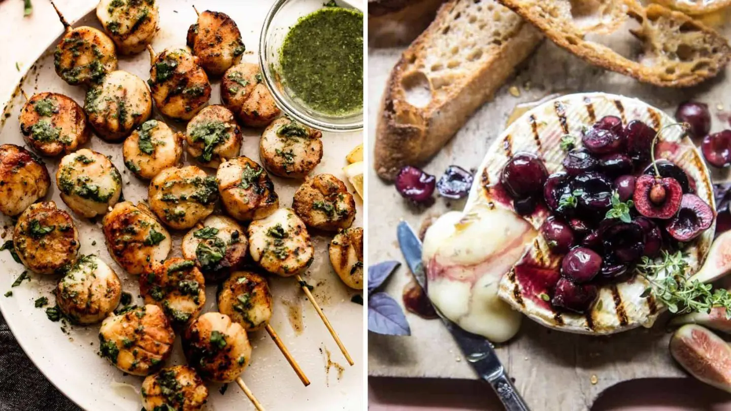 4th of july foods - grilled scallops and sweet cherry grilled brie