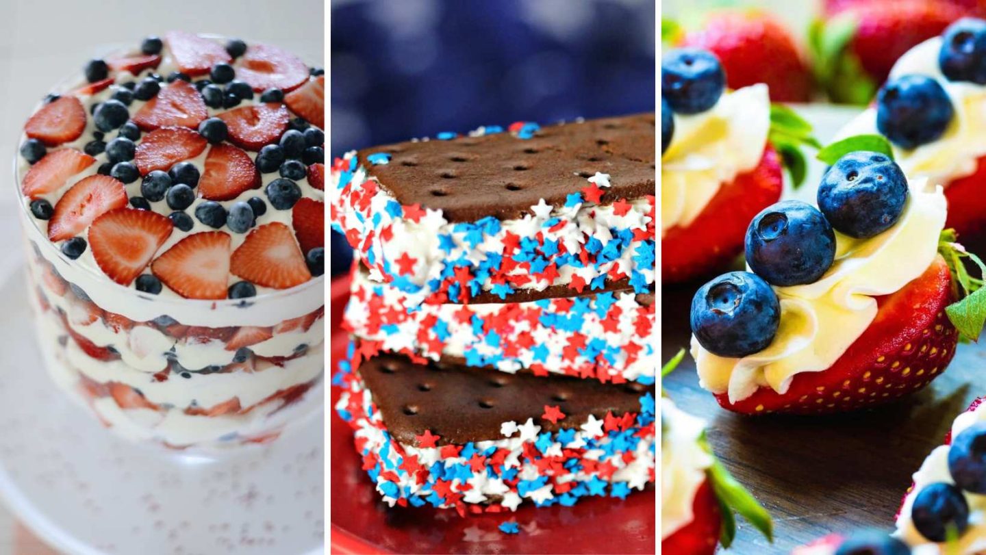 4th of July Desserts - trifle cake, ic cream sandwiches, cheesecake strawberries