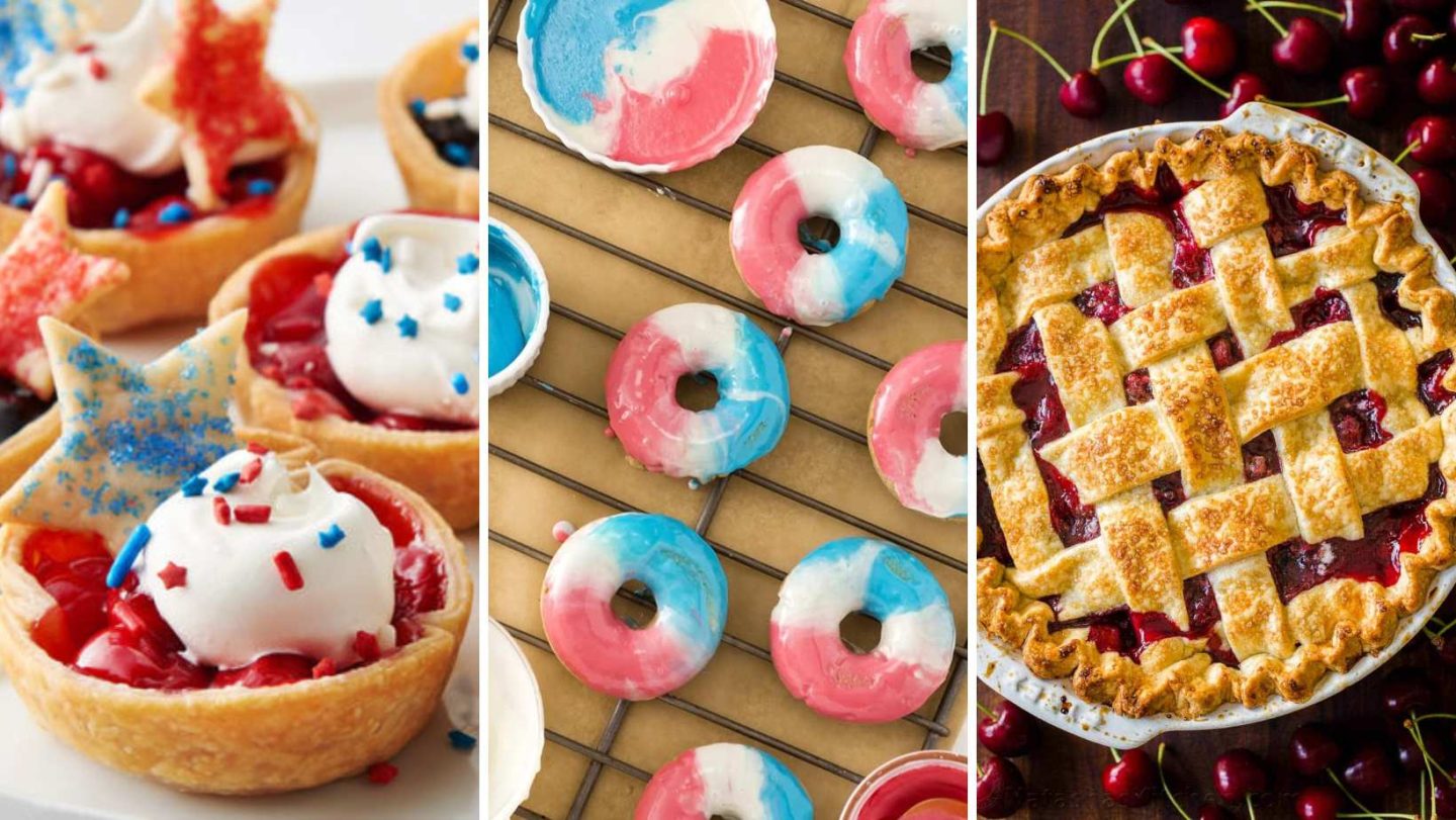 4th of July Desserts - mini pie bites, donuts, cherry pie