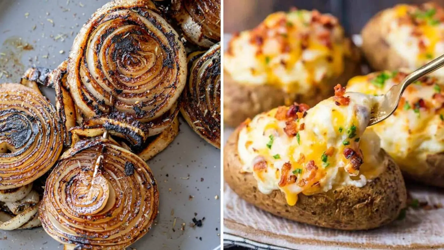 4th of july foods - grilled onions, baked potatoes