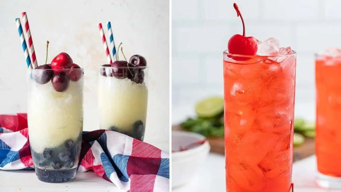 4th of july foods - red white and blue frozen lemonade and shirley temple