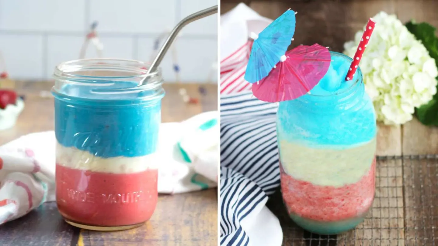 4th of july foods - red white and blue smoothie, and pina colada